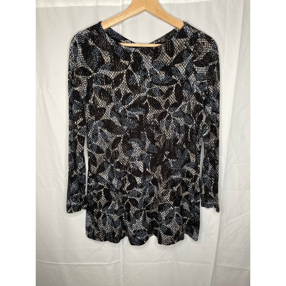 J Jill Top Womens Blue Printed Wearever Collection Tunic Stretch Casual